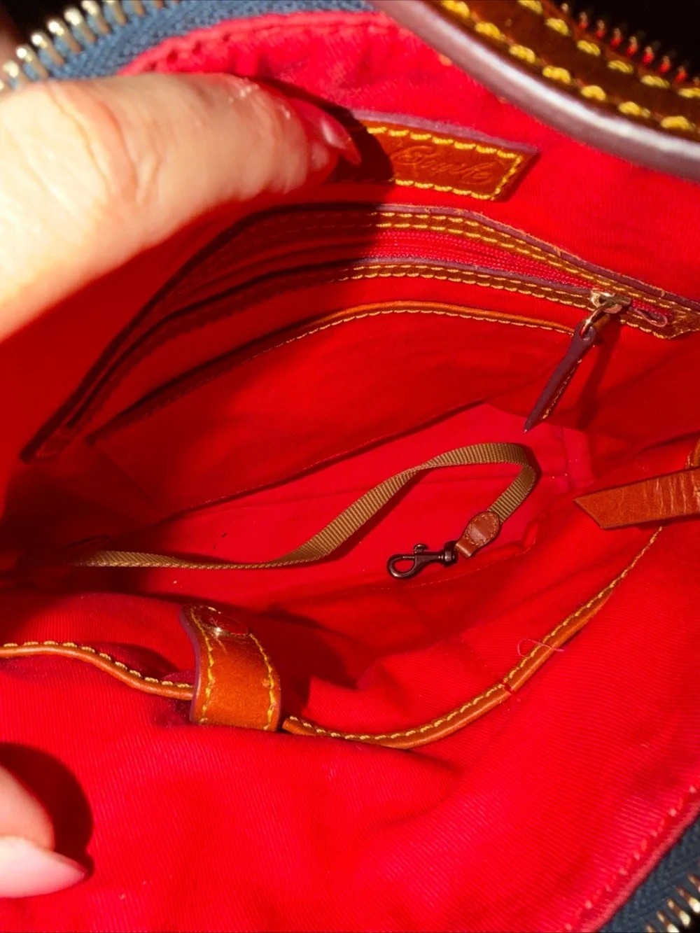 Dooney & Bourke Navy and Brown Logo Crossbody Messenger